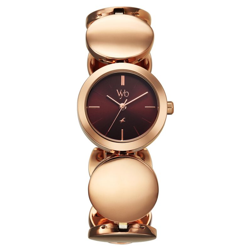 Vyb Showstopper By Fastrack Quartz Analog Maroon Dial Rose Gold Metal Strap Watch For Girls