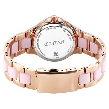 Titan Glamour Quartz Multifunction Mother Of Pearl Dial Pink Ceramic & Steel Strap Watch For Women