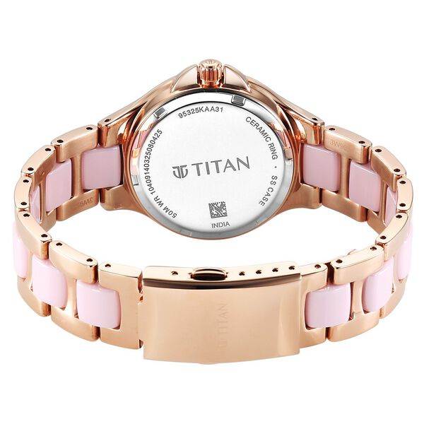 Titan Glamour Quartz Multifunction Mother Of Pearl Dial Pink Ceramic & Steel Strap Watch For Women - image number 5