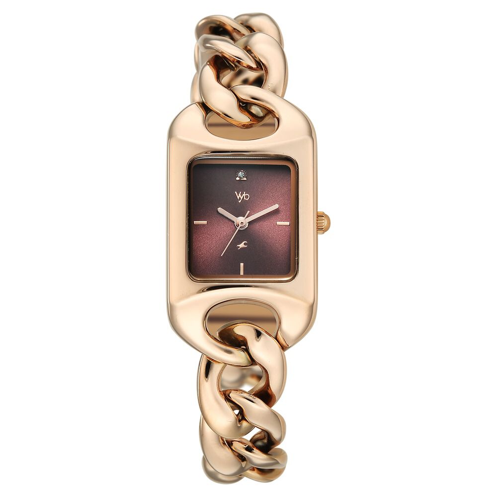 Vyb Prodigy By Fastrack Quartz Analog Maroon Dial Rose Gold Metal Strap Watch For Girls-image-42