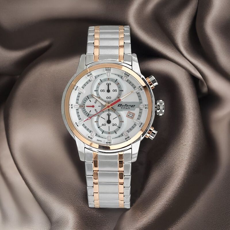 Titan Octane Quartz Chronograph White Dial Stainless Steel Strap Watch for Men