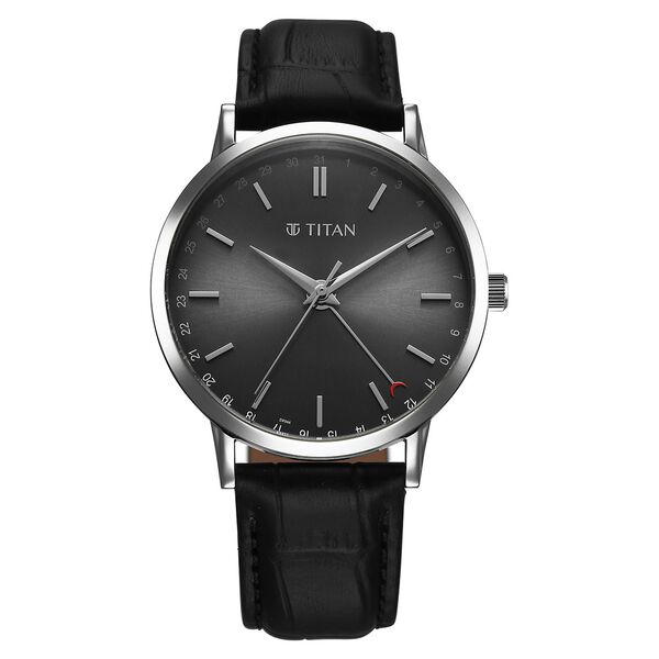 Titan Elegance Analog with Date by Hand and Dark Grey Dial Black Leather Strap Watch for Men - image number 1