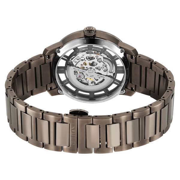 Titan See-Through Skeletal Automatic Analog with Black Dial Copper Brown Stainless Steel Strap Watch for Men - image number 6
