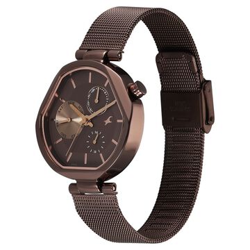 Fastrack Tick Tock Quartz Multifunction Brown Dial Stainless Steel Strap Watch For Girls