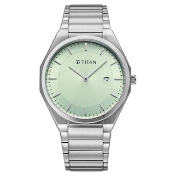 Titan Classique Slim Wear Quartz Analog Pastel Green Dial Silver Stainless Steel Strap Refined Formal Dress Men's Watch