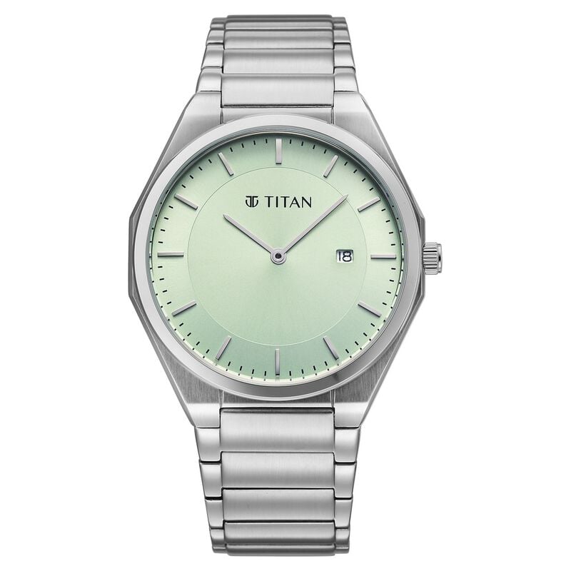 Titan Classique Slim Wear Quartz Analog Pastel Green Dial Silver Stainless Steel Strap Refined Formal Dress Men's Watch