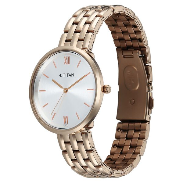 Titan Neo Quartz Analog White Dial Rose Gold Metal Strap Watch For Women - image number 2