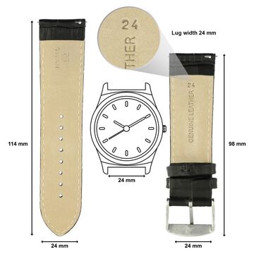 24 mm Black Genuine Leather Strap for Men