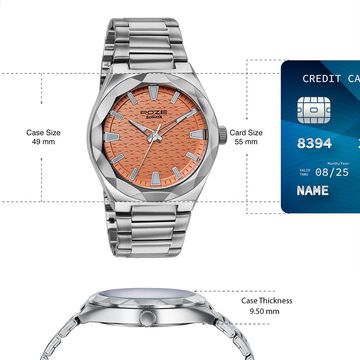 Poze Poze Quartz Analog Orange Dial Silver Metal Strap Watch For Men