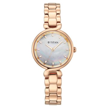Titan Workday Edit Quartz Analog Mother Of Pearl Dial Rose Gold Stainless Steel Strap Watch For Women