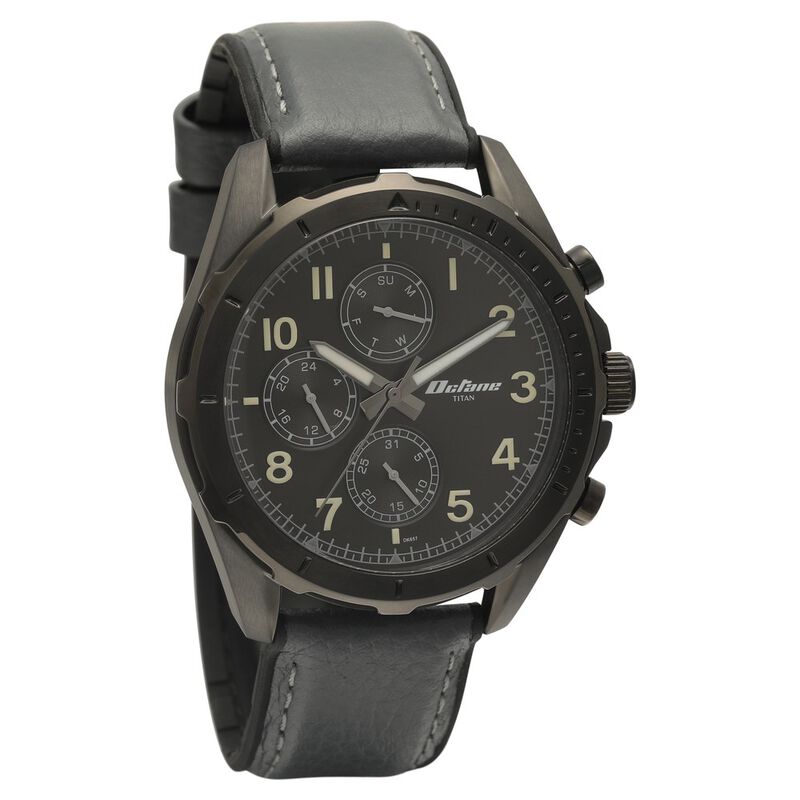 Titan Quartz Multifunction Black Dial with Silicone & Leather Strap watch for Men