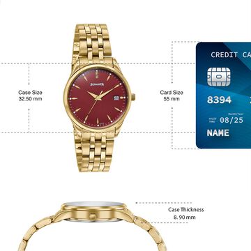 Sonata Jashn Quartz Analog Red Dial Golden Metal Strap Watch For Couple