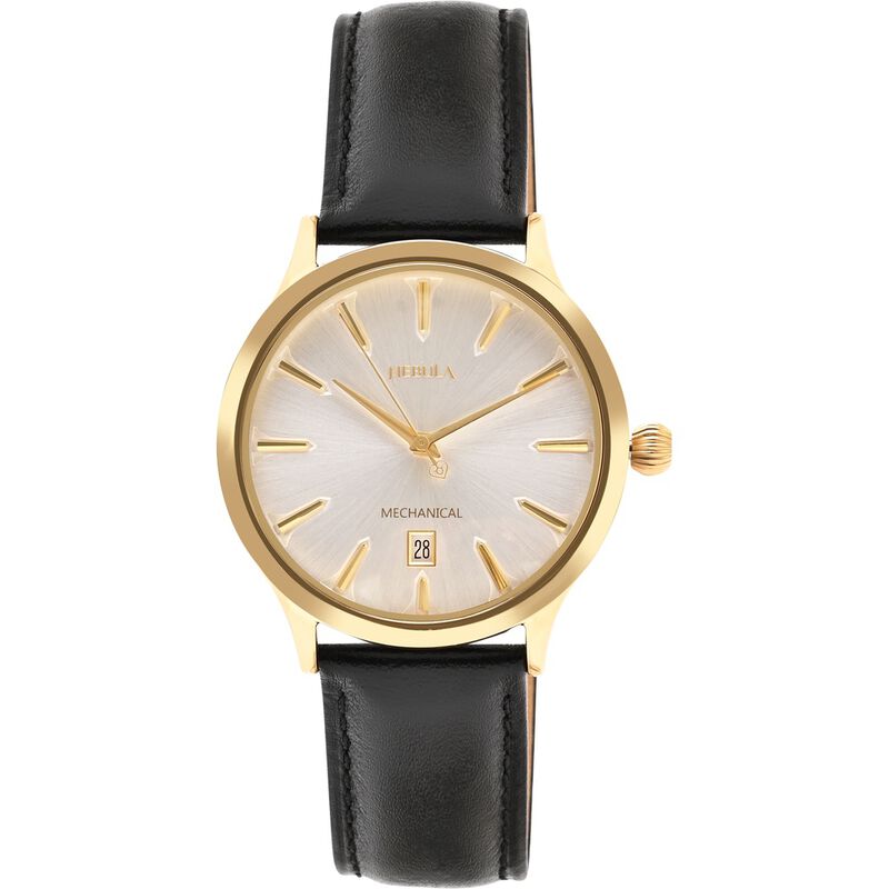 Titan Nebula Abhiyant 18k Gold Hand-Wound Mechanical Analog with Exhibition Caseback Leather Strap Watch for Men