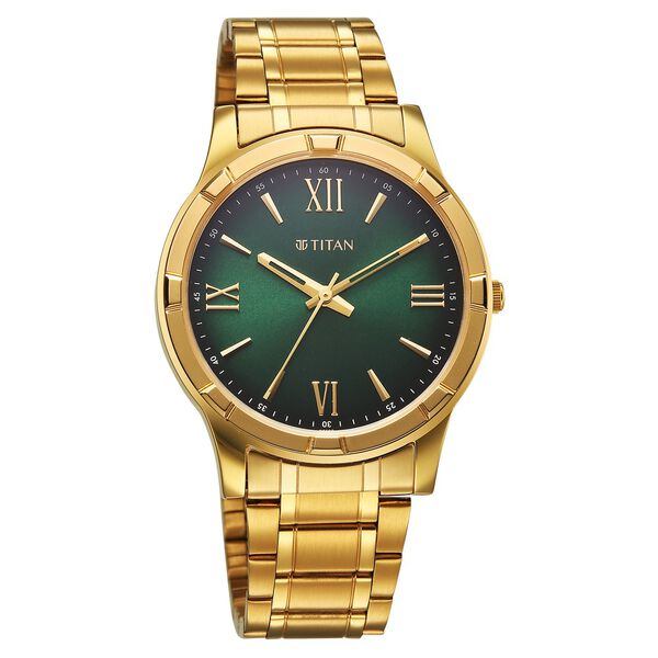 Titan Karishma Quartz Analog Green Dial Golden Stainless Steel Strap Watch For Men - image number 2