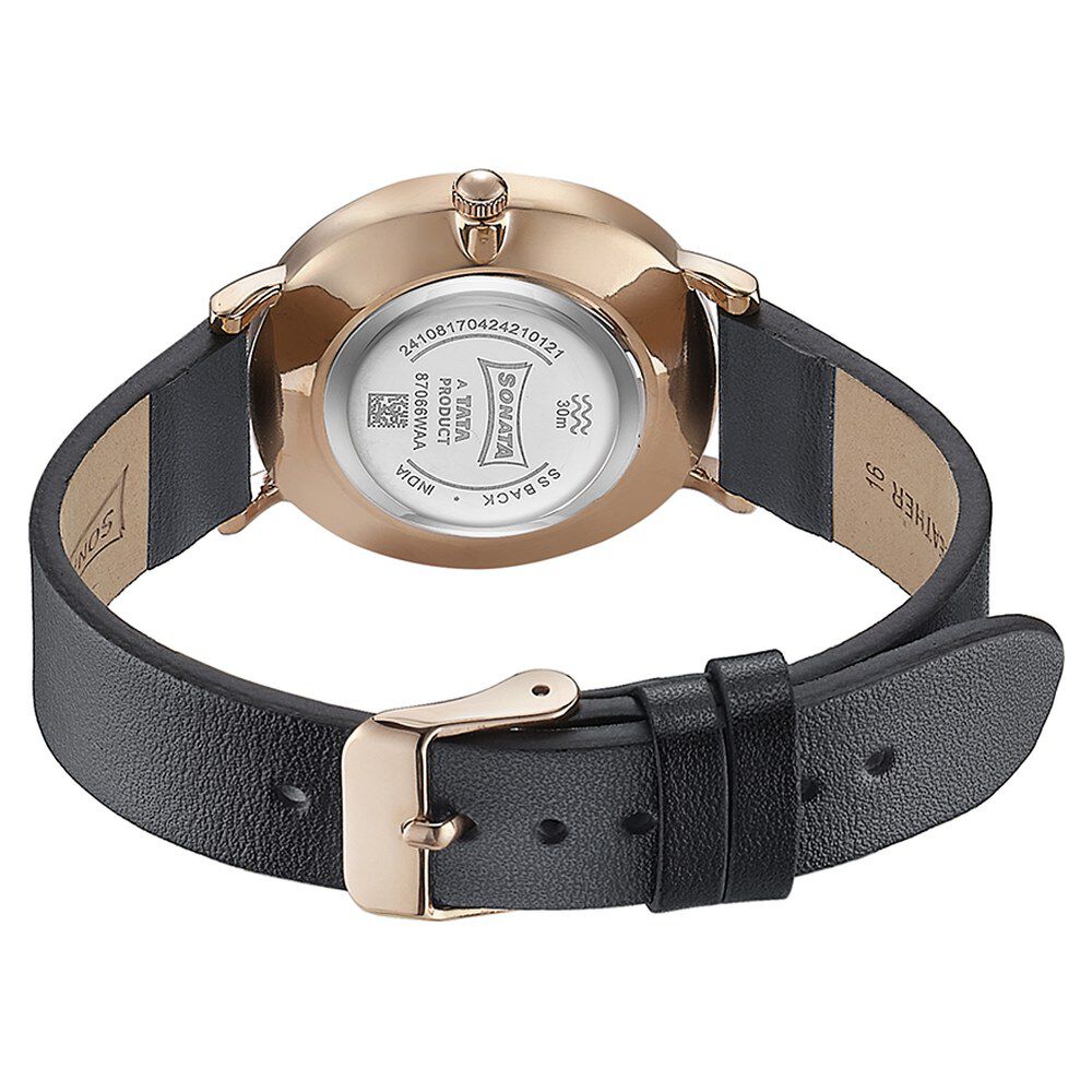 Buy Online Sonata Quartz Analog Black Dial Black Leather