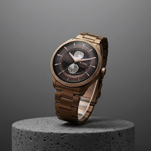 Titan Stellar Analog with Dual Moon Phase and Brown Dial IP Bronze Stainless Steel Strap Watch for Men - image number 0