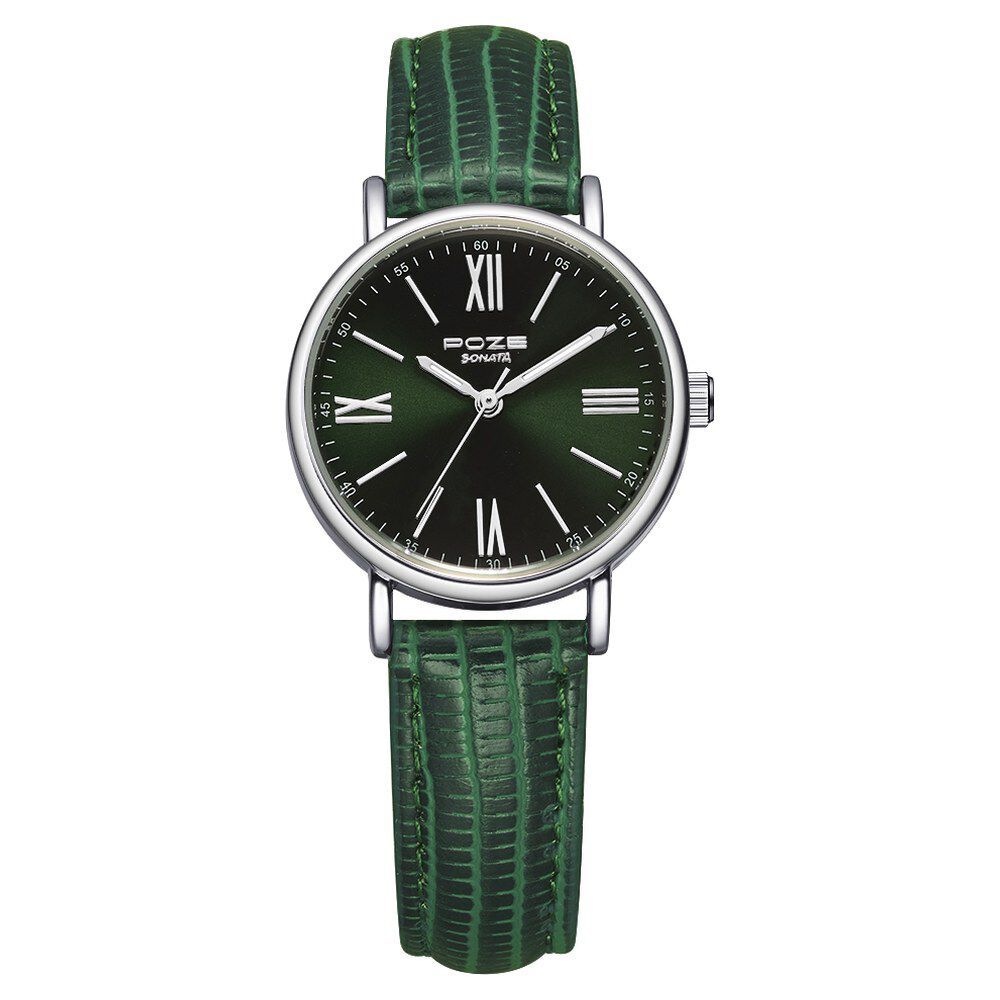 Green leather deals strap watch