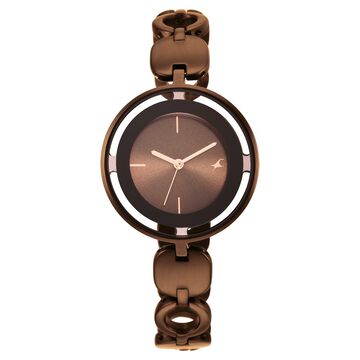 Fastrack Glitch Quartz Analog Brown Dial Metal Strap Watch for Girls
