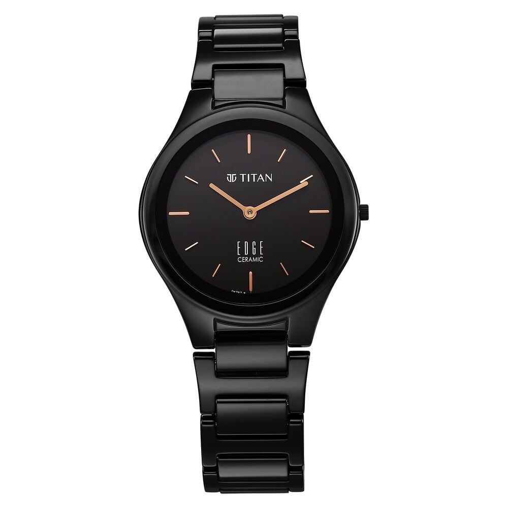 Titan Edge Ceramic Quartz Analog Black Dial Black Ceramic Strap Watch For Women-image-30