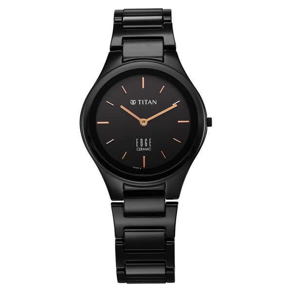 Titan Edge Ceramic Quartz Analog Black Dial Black Ceramic Strap Watch For Women - image number 0