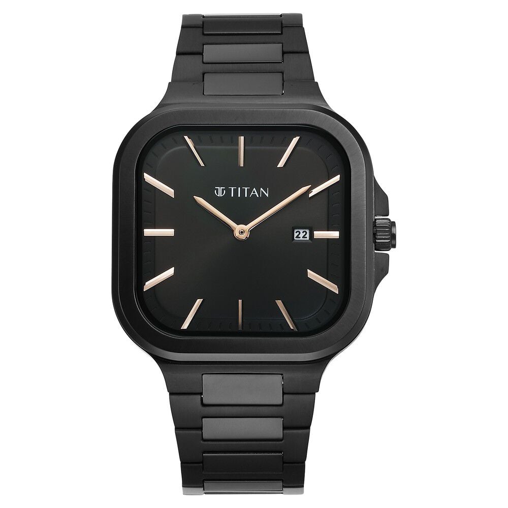 Buy Online Titan Classique Slim Square Quartz Analog with Date Black Dial Stainless Steel Strap Watch for Men 90176nm01 Titan