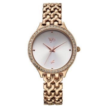 Vyb Spotlight By Fastrack Quartz Analog Silver Dial Rose Gold Metal Strap Watch For Girls