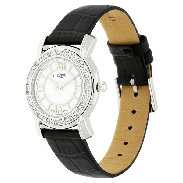 Xylys Swiss Analog Black Leather Strap and Mother of Pearl Dial Watch For Women - image number 1