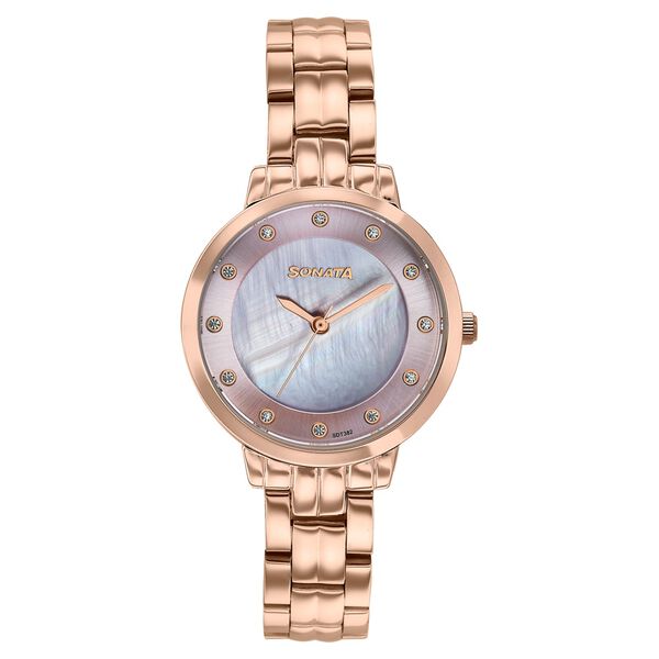 Sonata Jashn Quartz Analog Pink Mother Of Pearl Dial Rose Gold Metal Strap Watch For Women - image number 0
