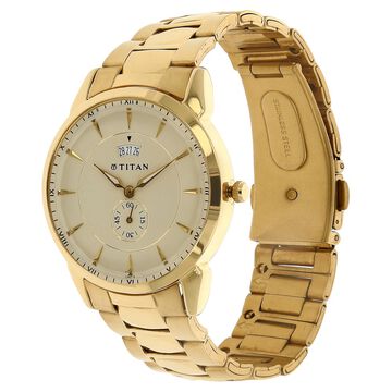 Titan Quartz Analog with Date Champagne Dial Stainless Steel Strap Watch for Men