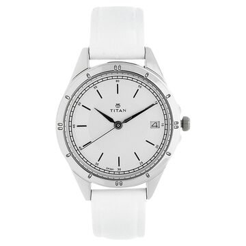 Titan Quartz Analog with Date Silver Dial Leather Strap Watch for Women