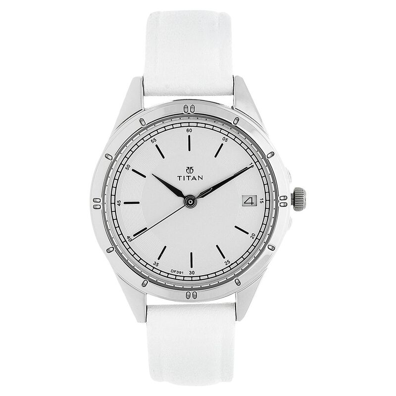 Titan Quartz Analog with Date Silver Dial Leather Strap Watch for Women - image number 0