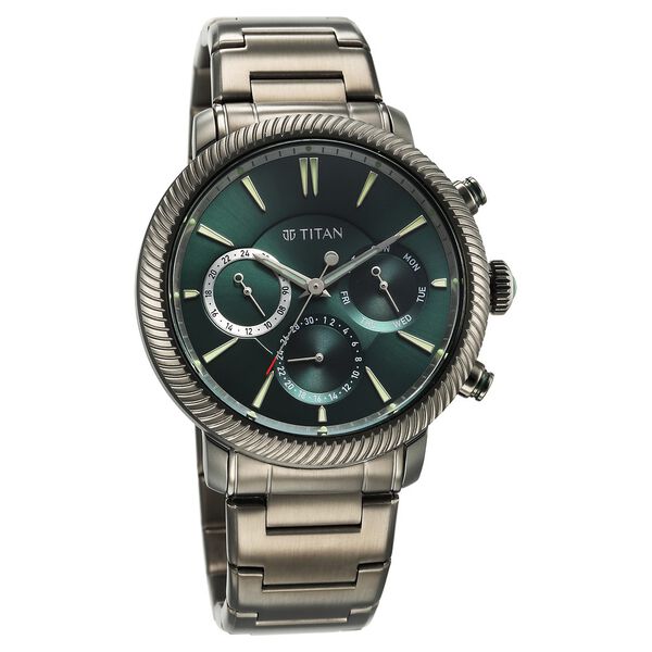 Titan Stellar Quartz Multifunction Green Dial Stainless Steel Strap Watch for Men - image number 1