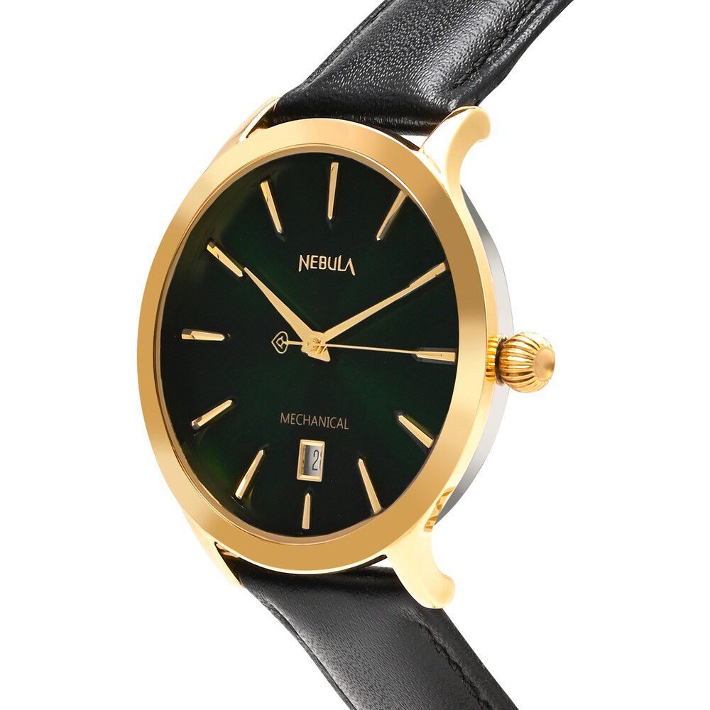 Buy Online Titan Nebula Abhiyant 18k Gold Hand Wound Mechanical Analog with Exhibition Caseback Leather Strap Watch for Men ns5078dl03 Titan