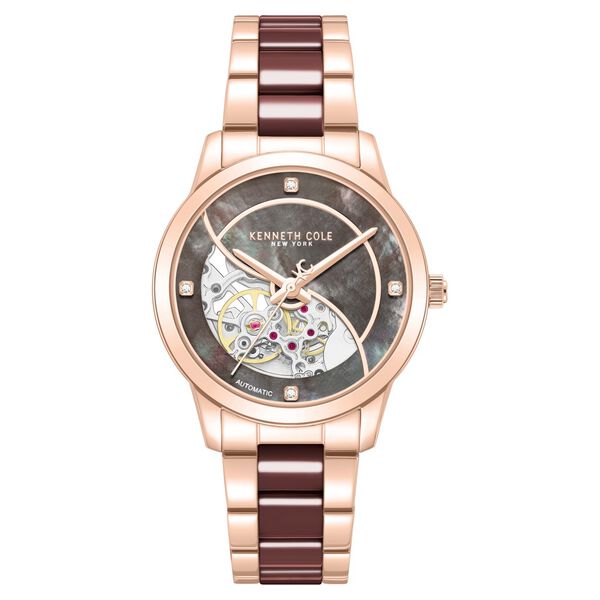 Kenneth Cole Automatic Automatic Brown Mother of Pearl Dial Rose Gold Ceramic Strap Watch For Women - image number 0