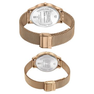 Sonata Modern Bandhan Quartz Analog Black Dial Rose Gold Stainless Steel Strap Watch For Couple