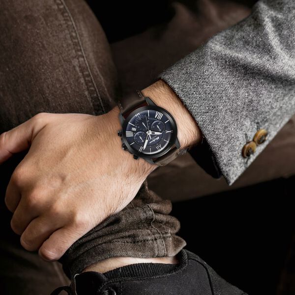 Titan Quartz Chronograph Blue Dial Leather Strap Watch for Men - image number 5