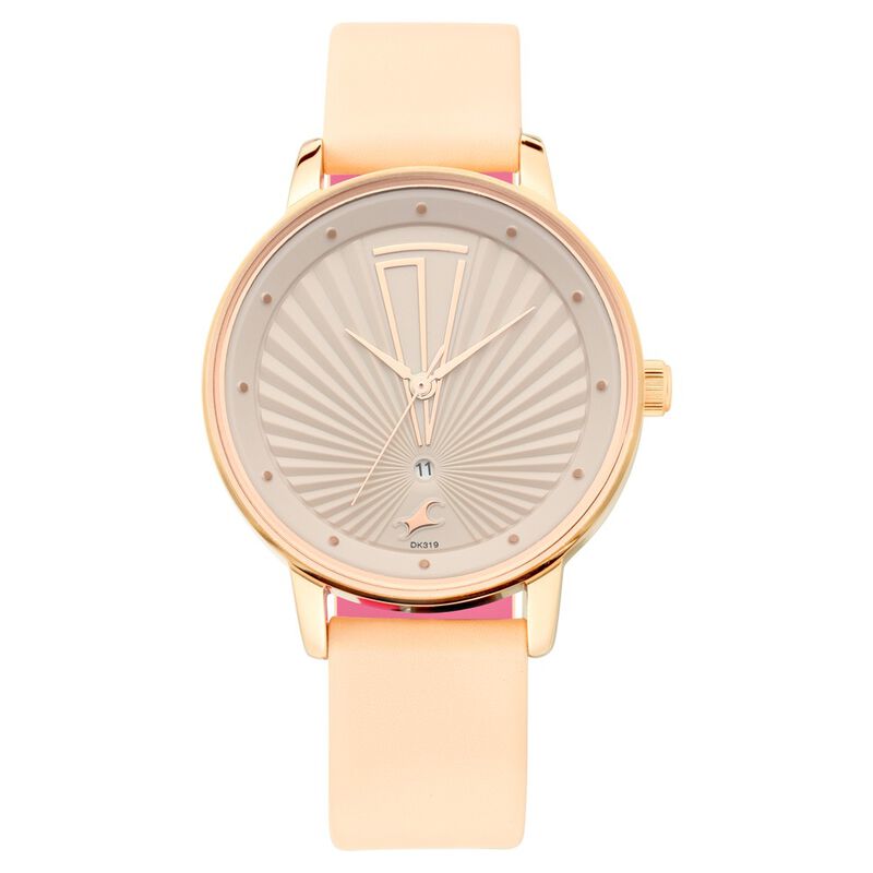 Fastrack Ruffles Quartz Analog with Date Beige Dial Leather Strap Watch for Girls - image number 2