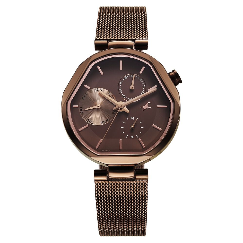 Fastrack Tik Tok Quartz Multifunction Brown Dial Stainless Steel Strap Watch For Girls-image-37