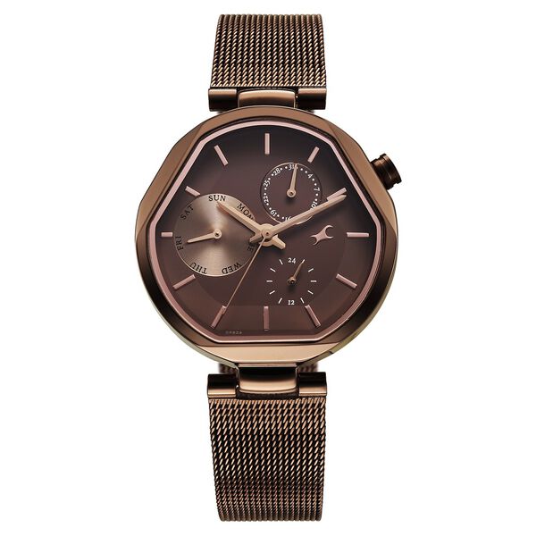 Fastrack Tick Tock Quartz Multifunction Brown Dial Stainless Steel Strap Watch For Girls - image number 0