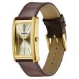 Sonata Ascent Gold Rectangular Watch with Brown Leather - image number 2
