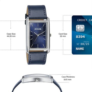 Sonata Ascent Blue Rectangular Watch with Blue Leather Strap