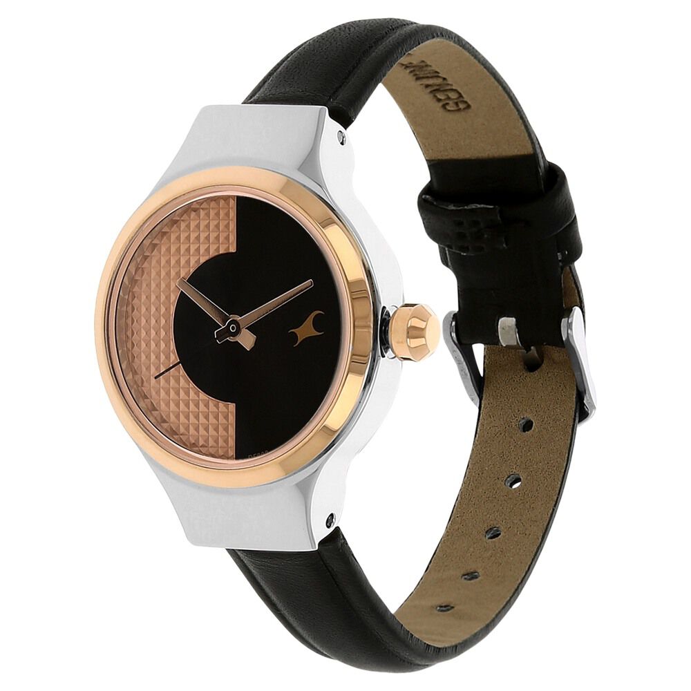 Buy Online Fastrack Quartz Analog Black Dial Leather Strap Watch for Girls nk6134kl01 Titan