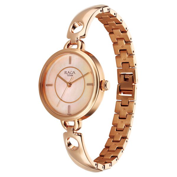 Titan Raga Contempore Quartz Analog Rose Gold Mother Of Pearl Dial Metal Strap Watch For Women - image number 2