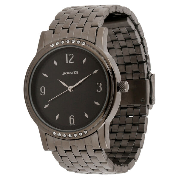 Sonata Quartz Analog Black Dial Stainless Steel Strap Watch for Men - image number 1