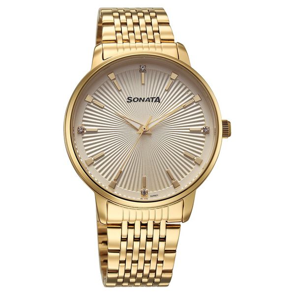 Sonata Eternia Quartz Analog Golden Dial Metal Strap Watch For Men - image number 0