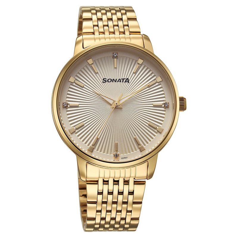 Sonata Eternia Quartz Analog Golden Dial Metal Strap Watch For Men
