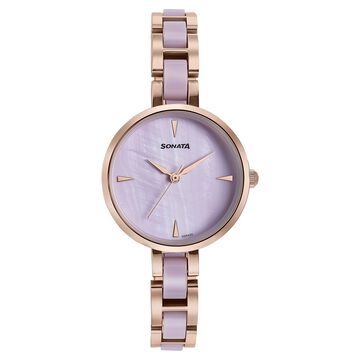 Sonata Wedding Edit Quartz Analog Purple Dial Stainless Steel With Acetate Strap Watch For Women