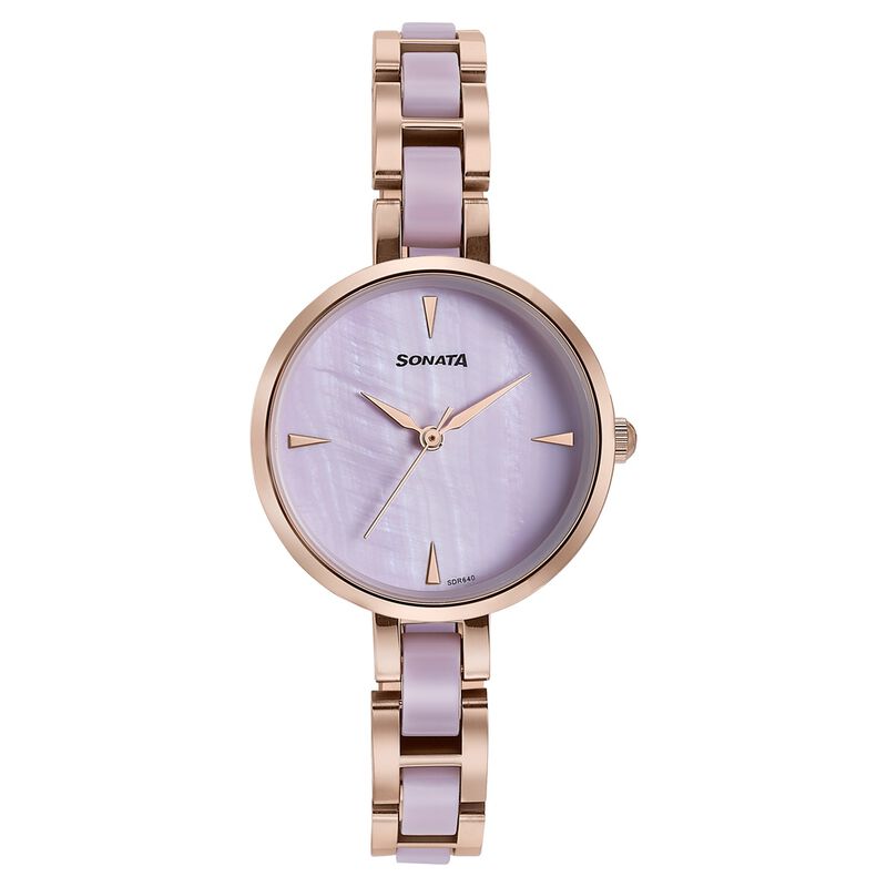 Sonata Wedding Edit Quartz Analog Purple Dial Stainless Steel With Acetate Strap Watch For Women