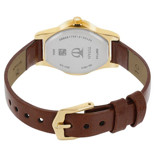 Titan Quartz Analog Champagne Dial Leather Strap Watch for Women - image number 4