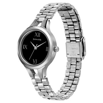 Sonata Workwear Black Dial Women Watch With Stainless Steel Strap